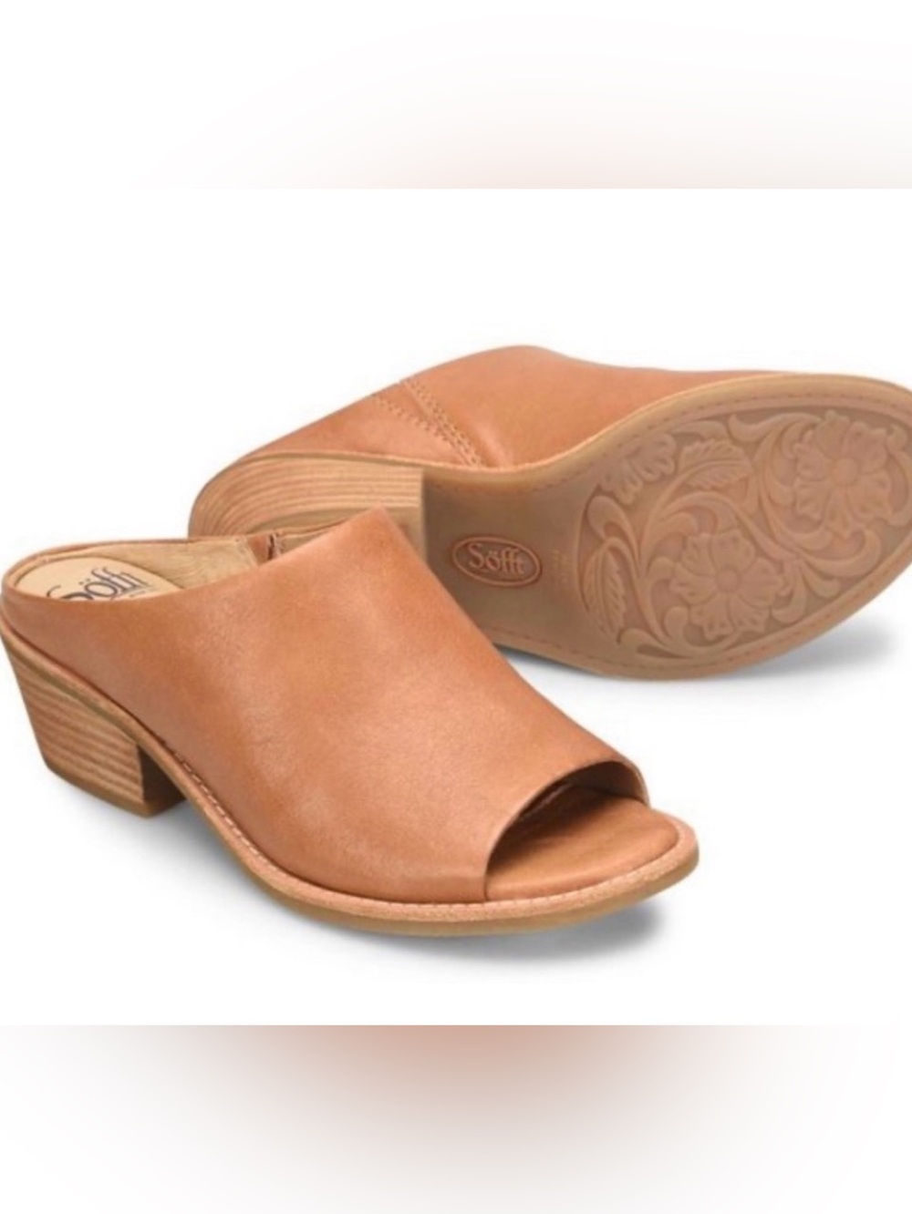 Sofft Camel Leather Open-Toe Slide Mule Size 8. Excellent pre-owned Condition